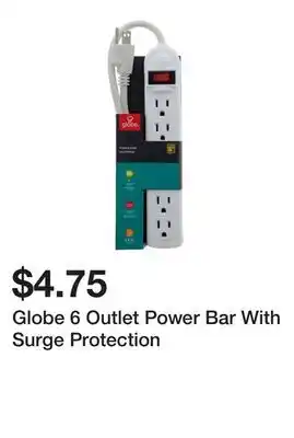 Dollarama Globe 6 Outlet Power Bar With Surge Protection offer