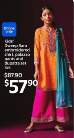 Walmart Kids' Dweep Sara embroidered shirt, palazzo pants and dupatta set offer
