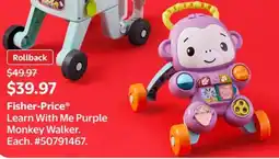 Walmart Fisher-price learn with me purple monkey walker offer