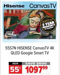 2001 Audio Video 55S7N HISENSE CanvasTV 4K QLED Google Smart TV offer