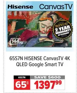 2001 Audio Video 65S7N Hisense 65 CanvasTV 4K QLED Google Smart TV offer