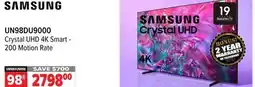 2001 Audio Video UN98DU9000 SAMSUNG 98 Crystal UHD 4K Smart - 200 Motion Rate offer