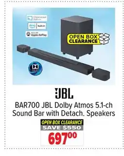 2001 Audio Video BAR700 JBL Dolby Atmos 5.1-ch Sound Bar with Detach. Speakers offer