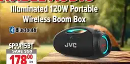2001 Audio Video SPPA15BT JVC Illuminated 120W Portable Wireless Boom Box offer