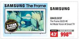 2001 Audio Video QN43LS03F Samsung The Frame QLED 4K Art Mode Vision AI Smart TV offer