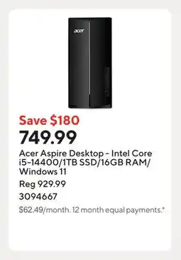 Staples Acer Aspire Desktop - Intel Core i5-14400/1TB SSD/16GB RAM/Windows 11 offer