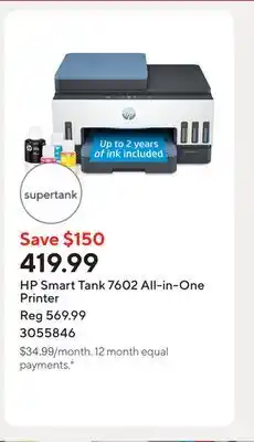 Staples HP Smart Tank 7602 All-in-One Printer offer