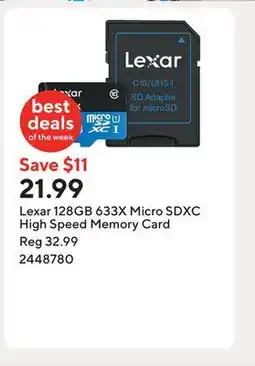 Staples Lexar 128GB 633X Micro SDXC High Speed Memory Card offer