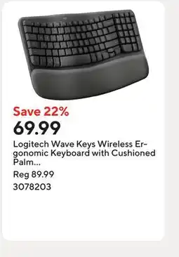 Staples Logitech Wave Keys Wireless Ergonomic Keyboard with Cushioned Palm Rest - Graphite offer