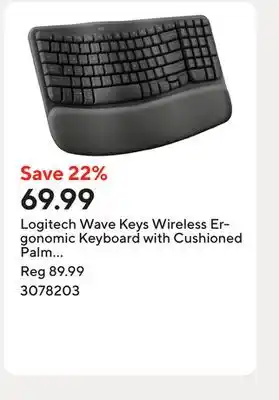 Staples Logitech Wave Keys Wireless Ergonomic Keyboard with Cushioned Palm Rest - Graphite offer