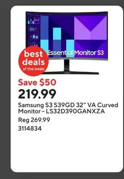 Staples Samsung S3 S39GD 32 VA Curved Monitor - LS32D390GANXZA offer