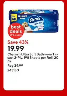 Staples Charmin Ultra Soft Bathroom Tissue, 2-Ply, 198 Sheets per Roll, 20 pk offer