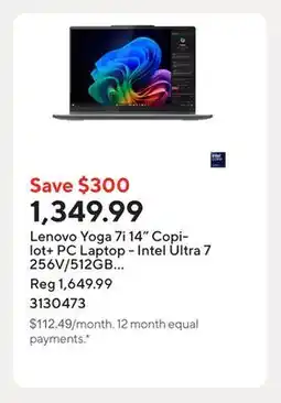 Staples Lenovo Yoga 7i 14 Copilot+ PC Laptop - Intel Ultra 7 256V/512GB SSD/16GB RAM/Windows 11 Home offer