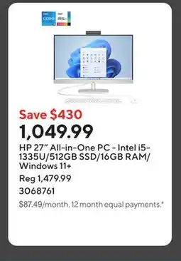 Staples HP 27 All-in-One PC - Intel i5-1335U/512GB SSD/16GB RAM/Windows 11+ offer