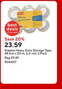 Staples Staples Heavy Duty Storage Tape, 48 mm x 50 m, 2.6-mil, 6 Pack offer