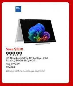 Staples HP Omnibook 5 Flip 14 Laptop - Intel 5-120U/512GB SSD/16GB RAM/Windows 11 Home offer