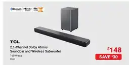 Visions Electronics TCL 2.1-Channel Dolby Atmos Soundbar and Wireless Subwoofer offer