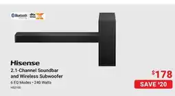 Visions Electronics 2.1-Channel Soundbar and Wireless Subwoofer offer