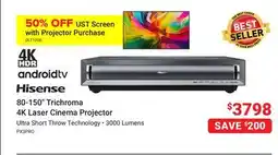 Visions Electronics Hisense 80-150 Trichroma 4K Laser Cinema Projector offer