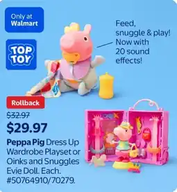 Walmart Peppa Pig Dress Up Wardrobe Playset or Oinks and Snuggles Evie Doll offer