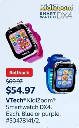 Walmart VTech Kidizoom Smartwatch DX4. Each. Blue or purple offer