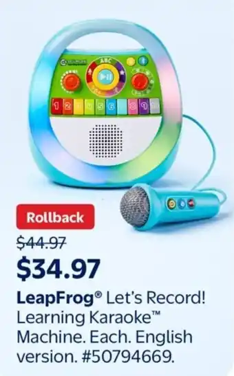 Walmart LeapFrog Let's Record! Learning Karaoke™ Machine. Each. English version offer