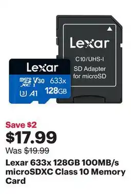 Best Buy Lexar 633x 128GB 100MB/s microSDXC Class 10 Memory Card offer
