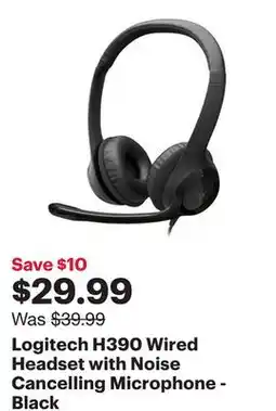 Best Buy Logitech H390 Wired Headset with Noise Cancelling Microphone - Black offer