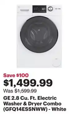 Best Buy GE 2.8 Cu. Ft. Electric Washer & Dryer Combo (GFQ14ESSNWW) - White offer