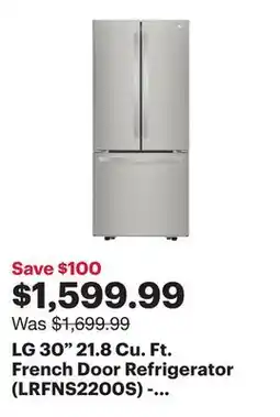 Best Buy LG 30 21.8 Cu. Ft. French Door Refrigerator (LRFNS2200S) - Stainless Steel offer