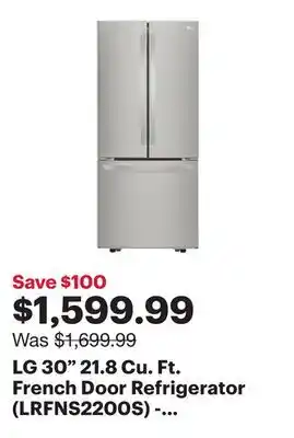 Best Buy LG 30 21.8 Cu. Ft. French Door Refrigerator (LRFNS2200S) - Stainless Steel offer