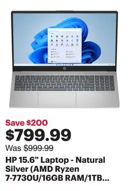 Best Buy HP 15.6 Laptop - Natural Silver (AMD Ryzen 7-7730U/16GB RAM/1TB SSD/Windows 11) offer