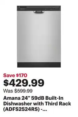 Best Buy Amana 24 59dB Built-In Dishwasher with Third Rack (ADFS2524RS) - Stainless Steel offer