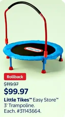 Walmart Little Tikes Easy Store 3' Trampoline offer