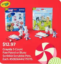 Walmart Crayola 3-Count Paw Patrol or Bluey Scribble Scrubbie Pets offer