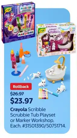 Walmart Crayola Scribble Scrubbie Tub Playset or Marker Workshop offer