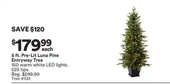Michaels 5 ft. Pre-Lit Luna Pine entryway Tree offer