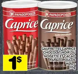 Supermarché PA GAUFRETTES CAPRICE CHOCOLAT NOIR OU NOISETTE ET CACAO | PAPADOPOULOS Wafers offer