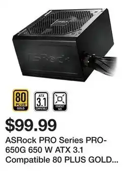 Newegg ASRock PRO Series PRO-650G 650 W ATX 3.1 Compatible 80 PLUS GOLD Certified Power Supply offer