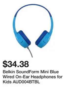 Newegg Belkin SoundForm Mini Blue Wired On-Ear Headphones for Kids AUD004BTBL offer