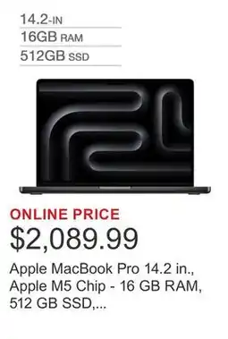 Costco Apple MacBook Pro 14.2 in., Apple M5 Chip - 16 GB RAM, 512 GB SSD, Space Black offer
