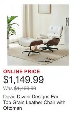 Costco David Divani Designs Earl Top Grain Leather Chair with Ottoman offer