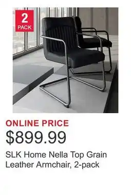 Costco SLK Home Nella Top Grain Leather Armchair, 2-pack offer