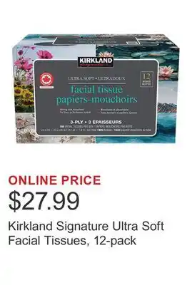 Costco Kirkland Signature Ultra Soft Facial Tissues, 12-pack offer