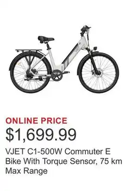 Costco VJET C1-500W Commuter E Bike With Torque Sensor, 75 km Max Range offer