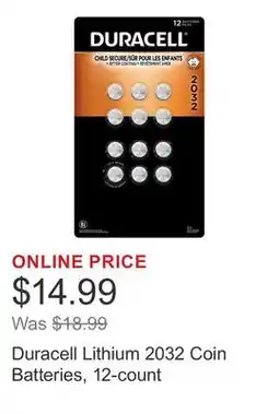 Costco Duracell Lithium 2032 Coin Batteries, 12-count offer
