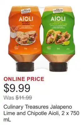 Costco Culinary Treasures Jalapeno Lime and Chipotle Aioli, 2 x 750 mL offer