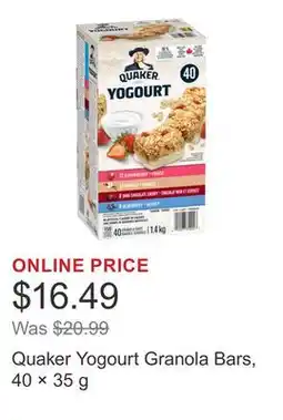 Costco Quaker Yogourt Granola Bars, 40 × 35 g offer