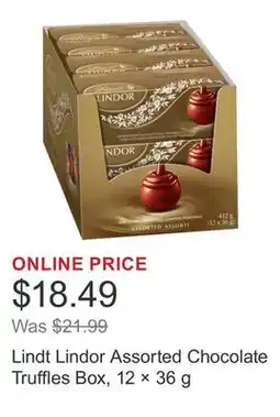 Costco Lindt Lindor Assorted Chocolate Truffles Box, 12 × 36 g offer