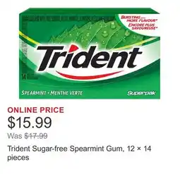 Costco Trident Sugar-free Spearmint Gum, 12 × 14 pieces offer